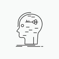 brain. hack. hacking. key. mind Line Icon. Vector isolated illustration
