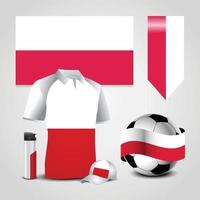 lugar de la bandera del país de polonia en la camiseta. encendedor. balón de fútbol. gorra de futbol y deporte vector