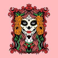 Sugar skull lady with frame vector