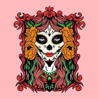 dama de calavera de azúcar con marco vector