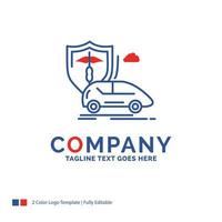 Company Name Logo Design For car. hand. insurance. transport. safety. Blue and red Brand Name Design with place for Tagline. Abstract Creative Logo template for Small and Large Business. vector