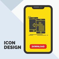 data. transfer. mobile. management. Move Glyph Icon in Mobile for Download Page. Yellow Background vector