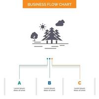 Mountain. hill. landscape. nature. clouds Business Flow Chart Design with 3 Steps. Glyph Icon For Presentation Background Template Place for text. vector