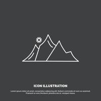 hill. landscape. nature. mountain. sun Icon. Line vector symbol for UI and UX. website or mobile application