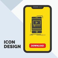 media. music. player. video. mobile Glyph Icon in Mobile for Download Page. Yellow Background vector