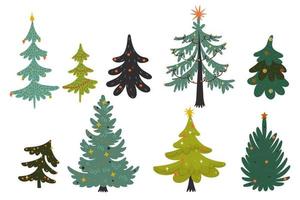 Set of Christmas trees isolated on a white background. Vector graphics.