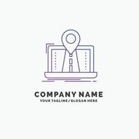 Navigation. Map. System. GPS. Route Purple Business Logo Template. Place for Tagline vector