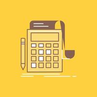 contabilidad. auditoría. bancario. cálculo. icono lleno de línea plana de calculadora. hermoso botón de logotipo sobre fondo amarillo para ui y ux. sitio web o aplicación móvil vector