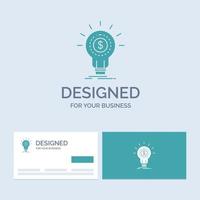 Finance. financial. idea. money. startup Business Logo Glyph Icon Symbol for your business. Turquoise Business Cards with Brand logo template. vector