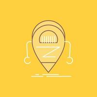 androide. beta. droide robot. icono lleno de línea plana de tecnología. hermoso botón de logotipo sobre fondo amarillo para ui y ux. sitio web o aplicación móvil vector