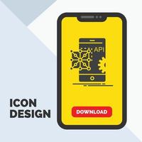 Api. Application. coding. Development. Mobile Glyph Icon in Mobile for Download Page. Yellow Background vector