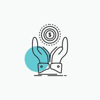 coin. hand. stack. dollar. income Line Icon vector