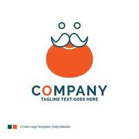 moustache. Hipster. movember. santa. Beared Logo Design. Blue and Orange Brand Name Design. Place for Tagline. Business Logo template. vector