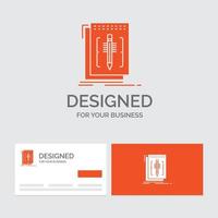 Business logo template for Code. edit. editor. language. program. Orange Visiting Cards with Brand logo template. vector