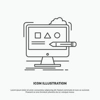 arte, computadora, diseño, digital, icono de estudio. símbolo gris vectorial de línea para ui y ux, sitio web o aplicación móvil vector