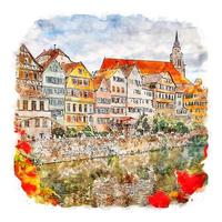 Tubingen Germany Watercolor sketch hand drawn illustration vector