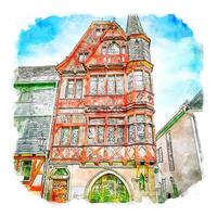 Marburg Germany Watercolor sketch hand drawn illustration vector