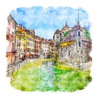 Architecture Village France Watercolor sketch hand drawn illustration vector