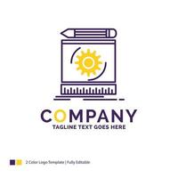 Company Name Logo Design For Draft. engineering. process. prototype. prototyping. Purple and yellow Brand Name Design with place for Tagline. Creative Logo template for Small and Large Business. vector