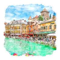 Annecy France Watercolor sketch hand drawn illustration vector