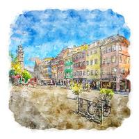 Ravensburg Germany Watercolor sketch hand drawn illustration vector