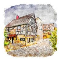 Old Town Germany Watercolor sketch hand drawn illustration vector