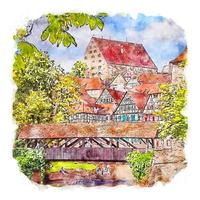 Architecture Germany Watercolor sketch hand drawn illustration vector