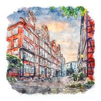 Hamburg Germany Watercolor sketch hand drawn illustration vector