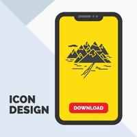 Mountain. hill. landscape. rocks. crack Glyph Icon in Mobile for Download Page. Yellow Background vector