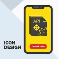 Api, app, coding, developer, software Glyph Icon in Mobile for Download Page. Yellow Background vector