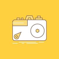 cámara. fotografía. captura. foto. icono lleno de línea plana de apertura. hermoso botón de logotipo sobre fondo amarillo para ui y ux. sitio web o aplicación móvil vector