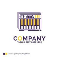 Company Name Logo Design For Controller. keyboard. keys. midi. sound. Purple and yellow Brand Name Design with place for Tagline. Creative Logo template for Small and Large Business. vector