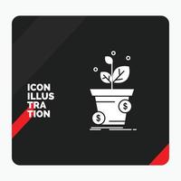 fondo de presentación creativa rojo y negro para dólar. crecimiento. maceta. lucro. icono de glifo de negocios vector