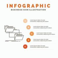 carpeta. expediente. administración. Muevete. copie la plantilla de infografía para el sitio web y la presentación. icono de línea gris con ilustración de vector de estilo infográfico naranja