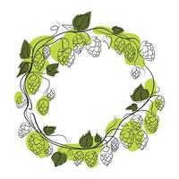 Hops wreath frame with green shapes hand drawn branches with leaves and cones vector isolated illustration.Hops design element for label,label,logo template with place for text