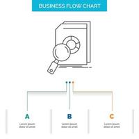 Analysis. data. financial. market. research Business Flow Chart Design with 3 Steps. Line Icon For Presentation Background Template Place for text vector