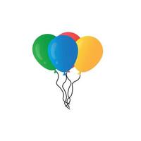 globos en estilo de dibujos animados. manojo de globos para cumpleaños y fiestas. globo vuela con cuerda. en colores rojo, verde, amarillo y azul aislado sobre un fondo blanco. iconos planos para celebración vector