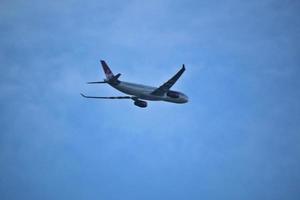 Manchester in the UK in October 2022. A Plane taking off from Manchester Airport photo