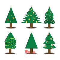 Christmas tree vector set for greeting card decoration, isolated on white background, winter and new year concept.