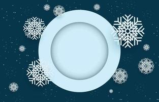 Dark blue background with blank circle frame decorated with snowflakes, vector illustration of winter christmas and new year.
