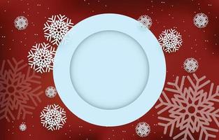 fondo rojo oscuro con marco de círculo en blanco decorado con copos de nieve, ilustración vectorial de navidad de invierno y año nuevo. vector