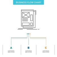 wire. framing. Web. Layout. Development Business Flow Chart Design with 3 Steps. Line Icon For Presentation Background Template Place for text vector