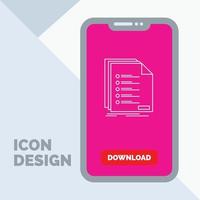 Check. filing. list. listing. registration Line Icon in Mobile for Download Page vector