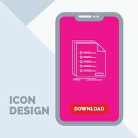 Check. filing. list. listing. registration Line Icon in Mobile for Download Page vector