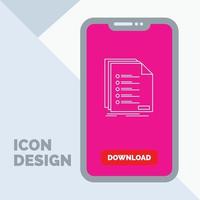 controlar. presentación. lista. listado. icono de la línea de registro en el móvil para la página de descarga vector