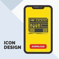 Audio. mastering. module. rackmount. sound Glyph Icon in Mobile for Download Page. Yellow Background vector