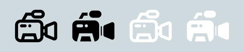 Video camera icon set in black and white. Movie equipment signs vector illustration.