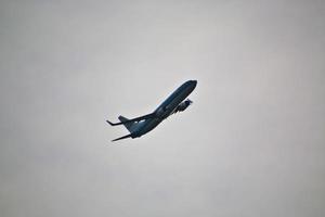 Manchester in the UK in October 2022. A Plane taking off from Manchester Airport photo