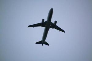 Manchester in the UK in October 2022. A Plane taking off from Manchester Airport photo