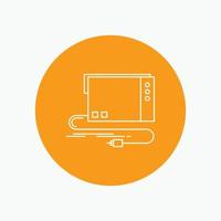 audio. card. external. interface. sound White Line Icon in Circle background. vector icon illustration